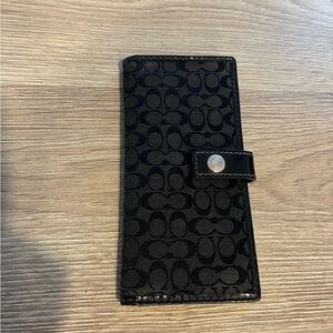 Coach Black Signature “C” Canvas Patent Leather Long Bifold Wallet
